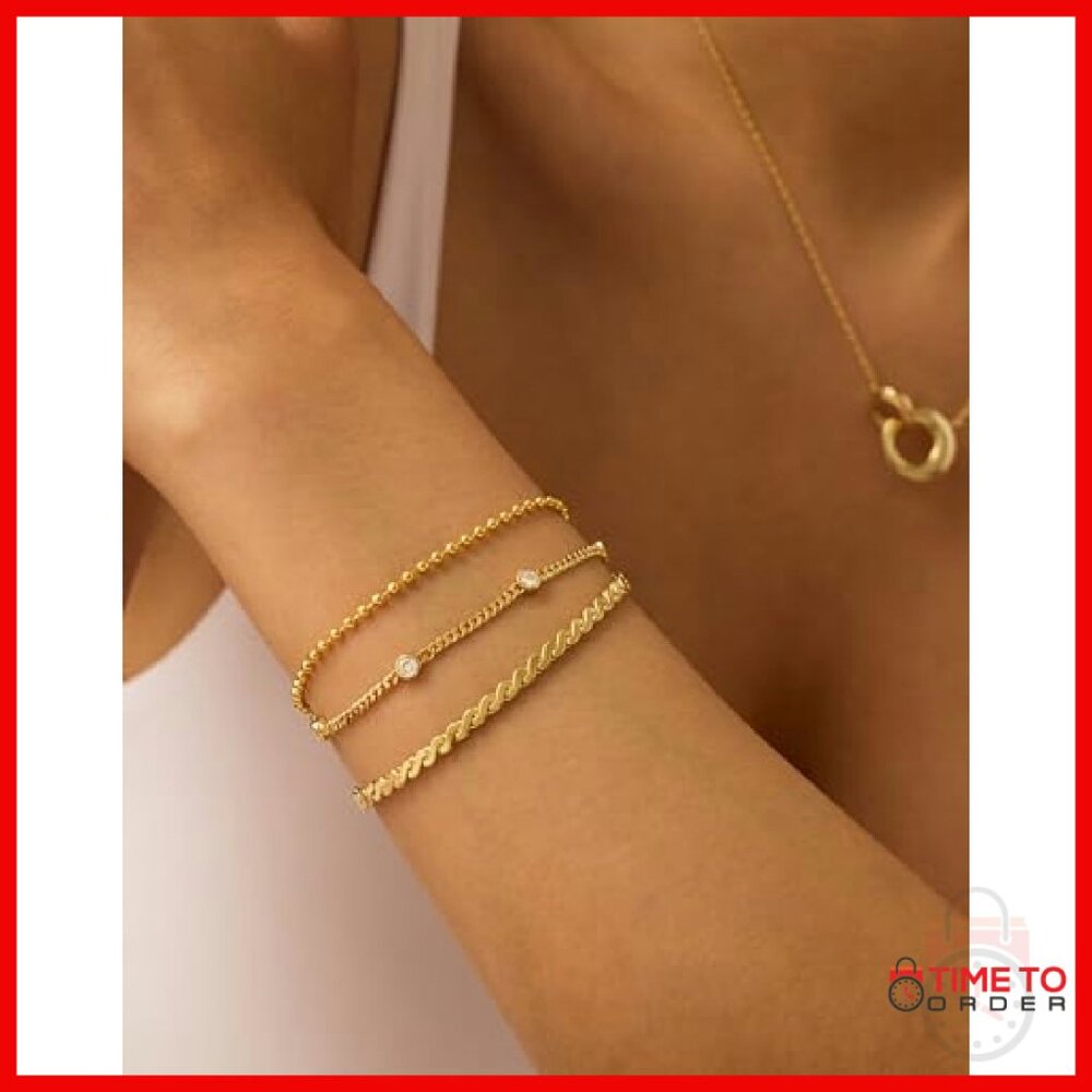 5 Stackable Gold Plated Bracelets Set With Extend… - image 3